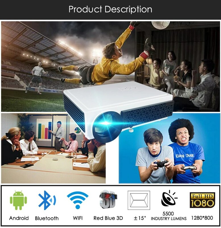 Poner sund – projecteur LCD LED96 +, Android 6.0, Full HD, multi-écran, sans fil, interactif, avec trépied HDMI 10m, 3D