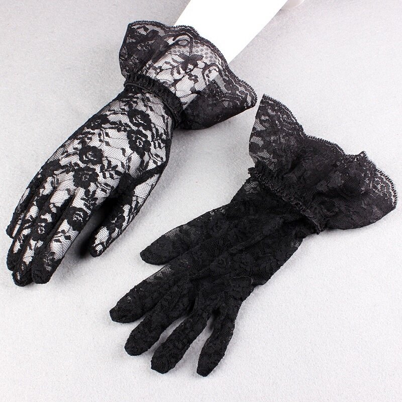 Summer Lace Gloves women's thin sexy black elastic elegant driving outdoor sunscreen breathable spring and autumn fashion short