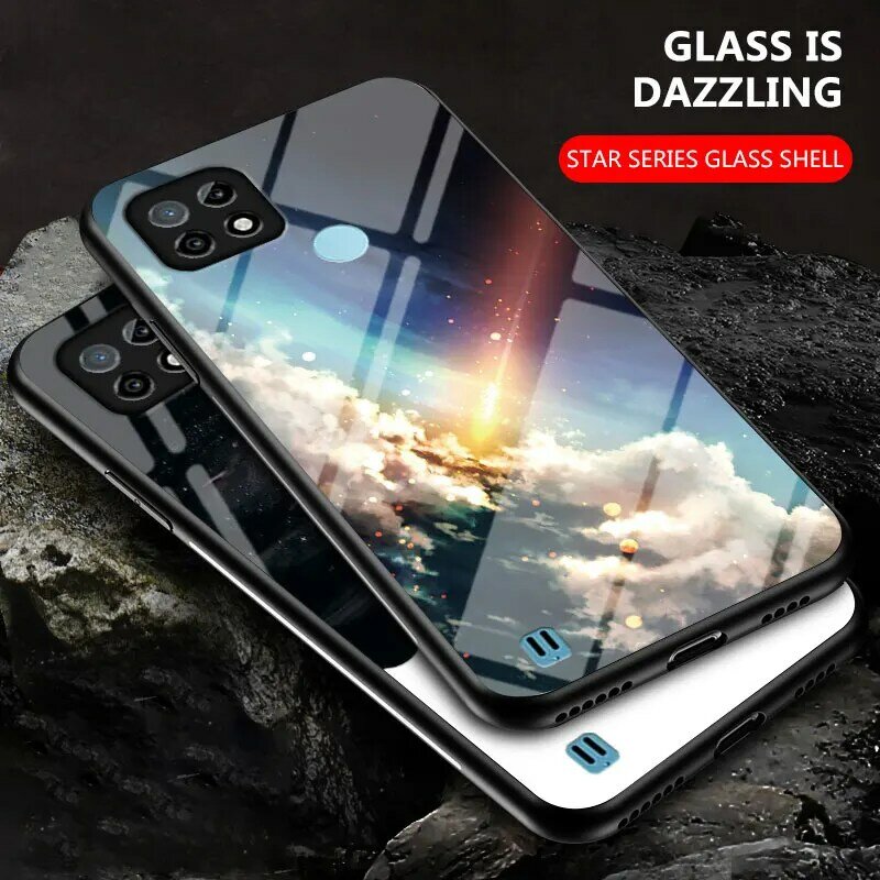 Painted Glass Phone Case For OPPO Realme C21 C17 C15 V11 6PRO X50PRO XT Realme23567i Protective Case starry sky Luxury TPU Funda