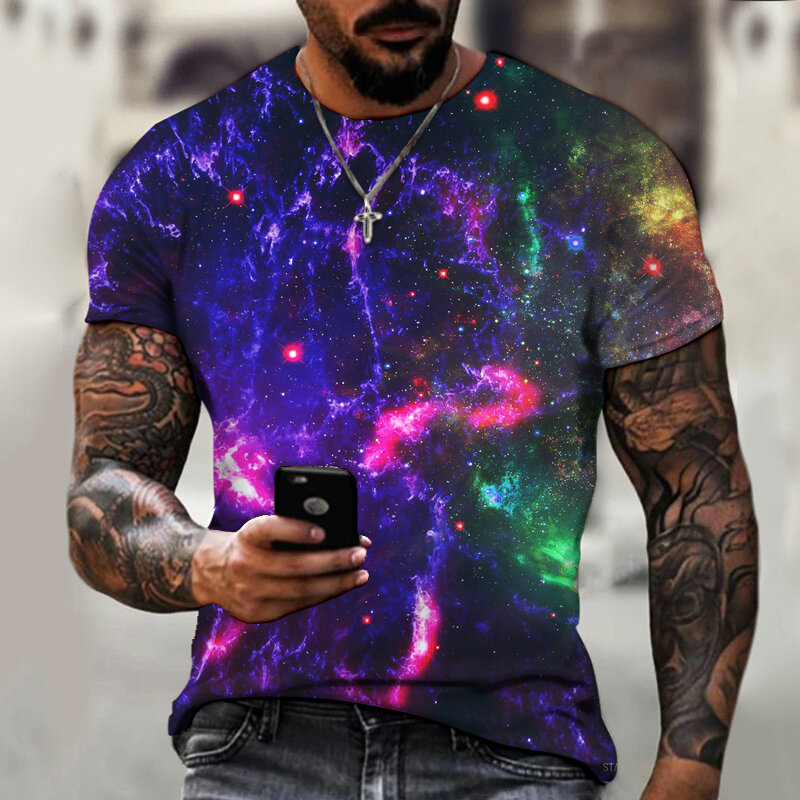 T-shirt pour homme et femme, Streetwear à la mode, avec galaxie, planète et ciel étoilé imprimés en 3D