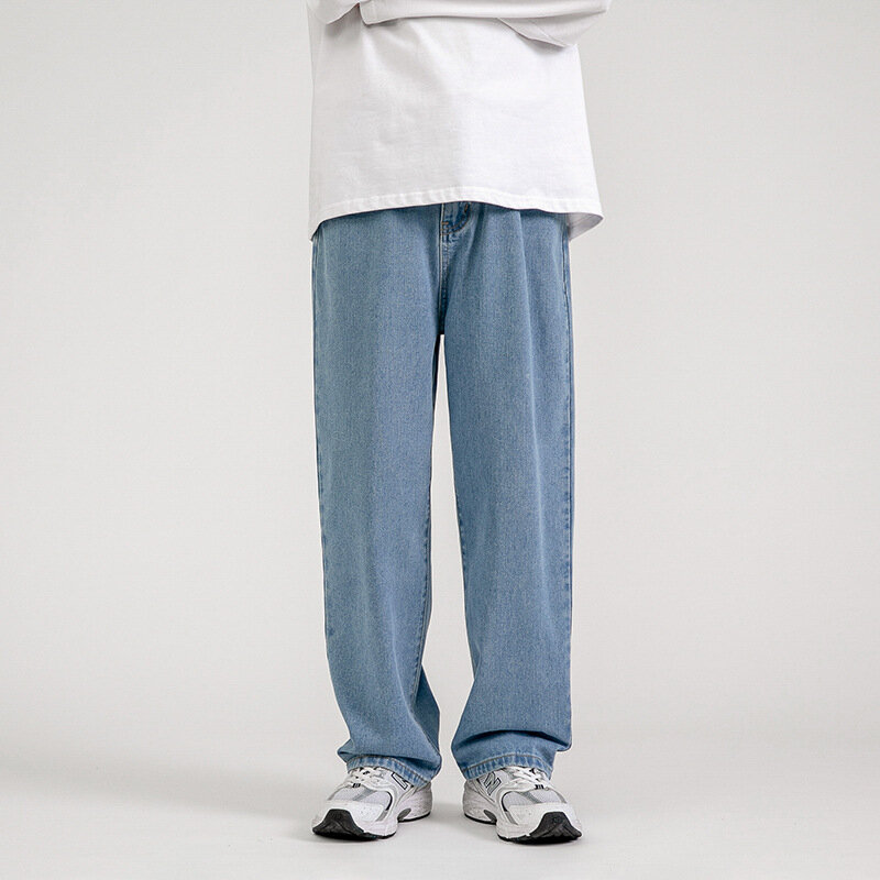 Calças de brim masculinas moda solta em linha reta novo casual calças de perna larga cowboy mans streetwear coreano hip hop 5 cores