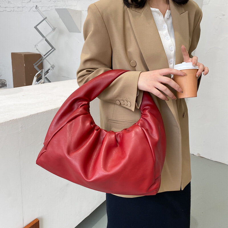 Bolso de hombro para Mujer, bolsa de lujo con textura plisada, con diseño de nube, 2021