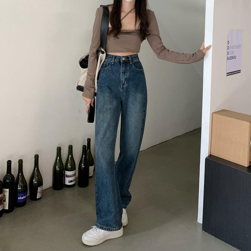 Femmes Pantalon Jean Automne Taille Haute Décontracté Mode Rétro Slim Fit 