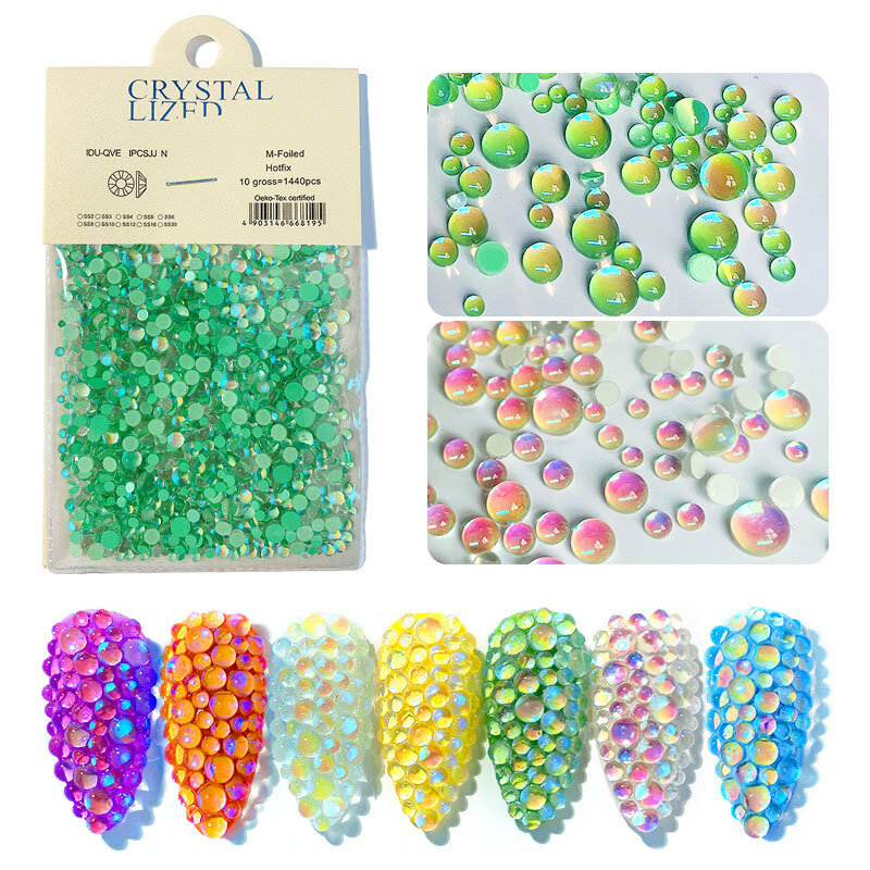 1440Pcs Mix Sizes Mermaid Symphony Beads Magic Pearl Aurora Glitter Crystal Decoration Nail Art Rhinestones Manicure Ornaments