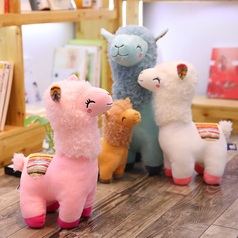 Boneca de brinquedo de pelúcia alpaca, 25/35cm, animal de pelúcia macia, alpaca para crianças, aniversário presentes 4 cores