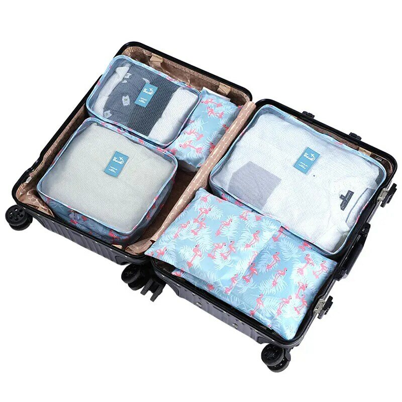 6 pz/set Imballaggio Cubi Dei Bagagli di Viaggio Organizer Borsa Da Viaggio In Poliestere Resistente Organizzatore Bagaglio A Mano Impermeabile Sacchetti di Imballaggio