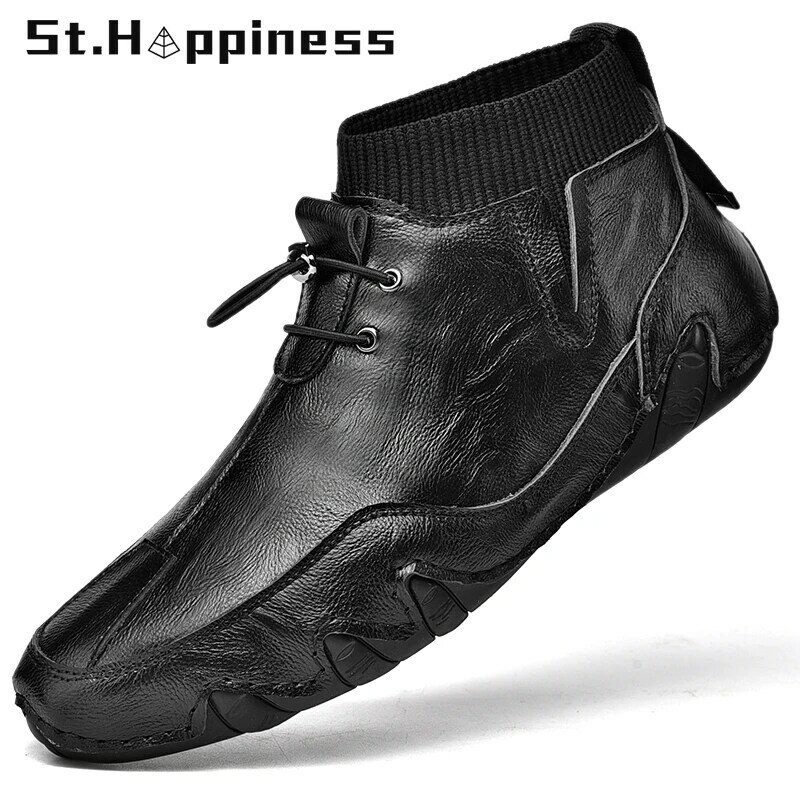 2021 New Men Boots Fashion Leather Ankle Boots Outdoor Waterproof Short Boots Luxury Classic Slip On Motorcycle Boots Big Size