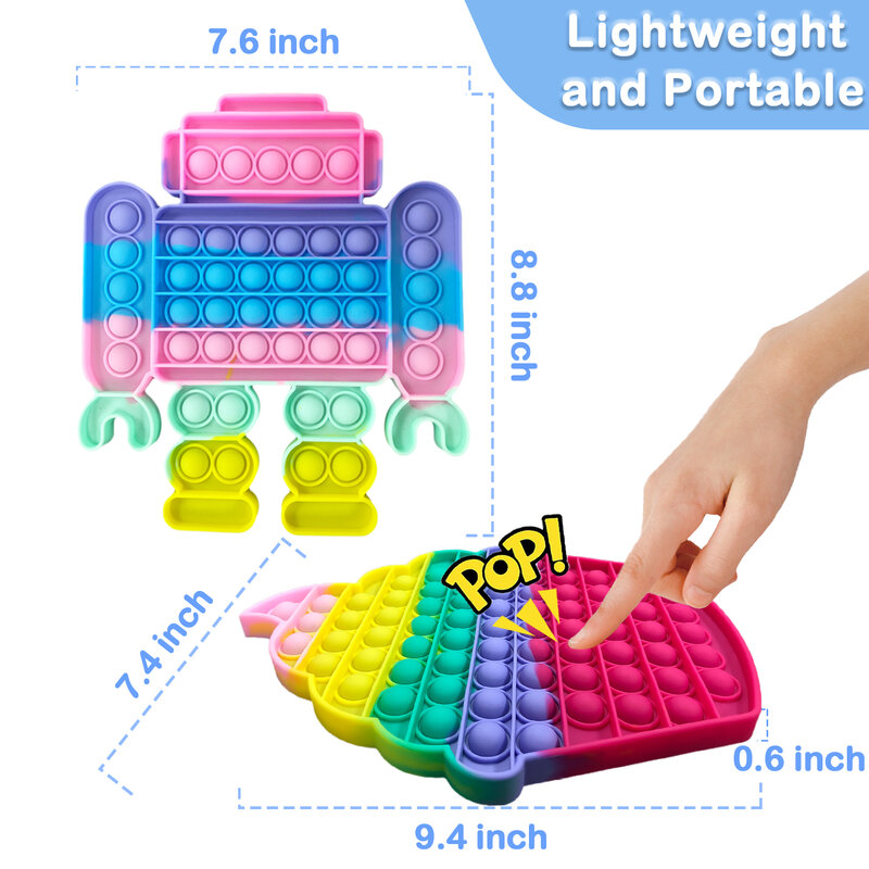 Brinquedos sensorial de bolhas de bolha para crianças e adultos, robô simples de tamanho grande, alívio do estresse para crianças e adultos, 2 pacotes