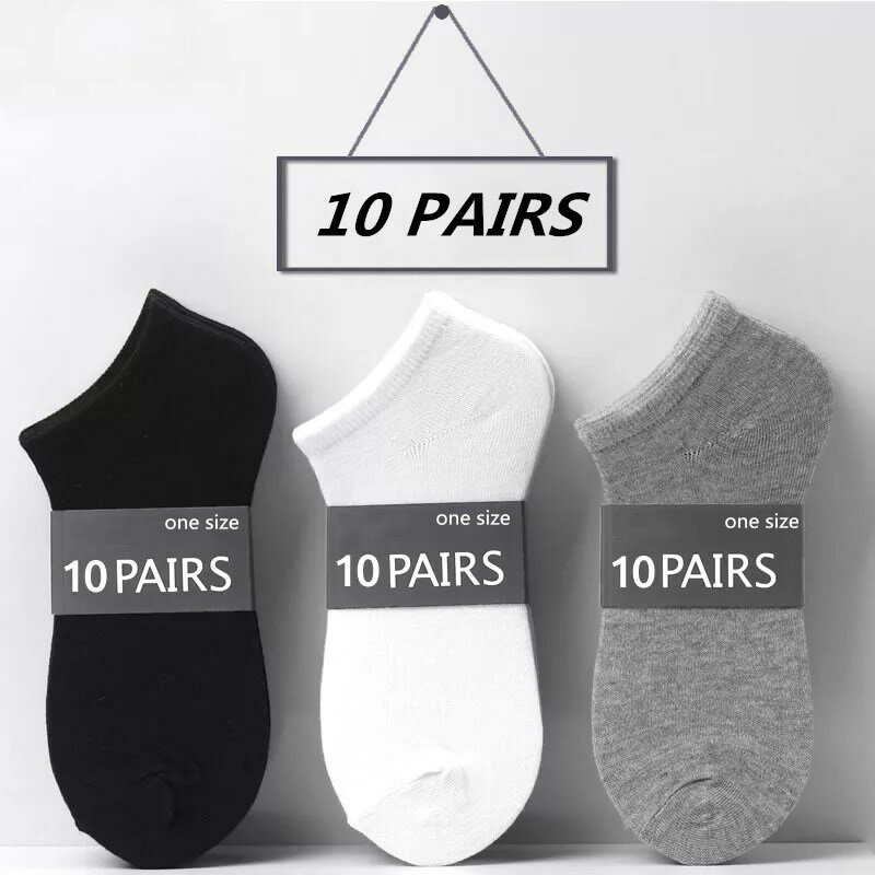Meias curtas de algodão para mulheres, meias curtas invisíveis e respiráveis de cor sólida para cano curto, primavera e verão, 20 peças = 10 segundos