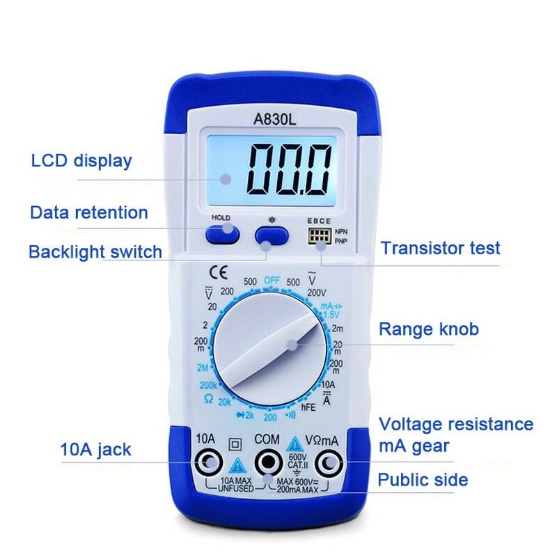 1PC A830L LCD Digital Multimeter AC DC Spannung Diode Freguency Multitester Strom Tester Leucht Display mit Summer Funktion