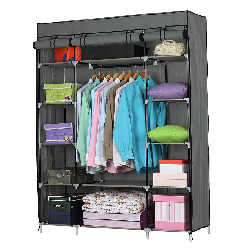 5-Layer 12-Compartment Non-woven Fabric Wardrobe Portable Closet Gray (133x46x170cm)-US Stock