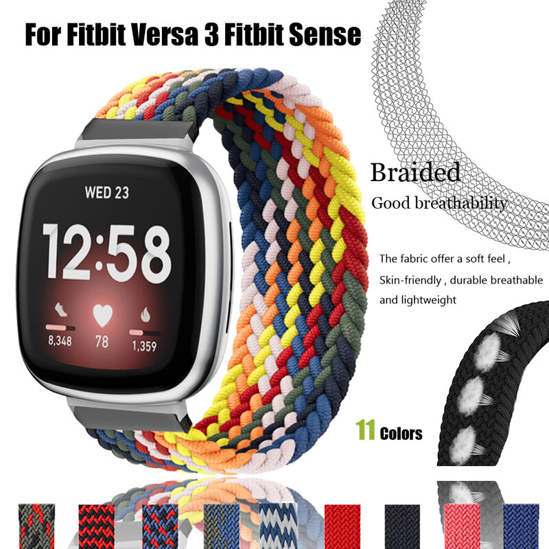 Sangle de boucle en nylon tressé pour Fitbit Versa 2, bracelet Versa 3, bracelets élastiques pour Fitbit Sense, accessoires de remplacement de ceinture de poignet