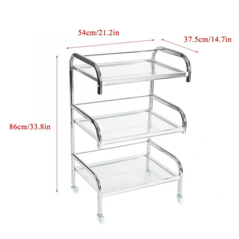 Professional Electroplated Tempered Glass Rolling Wheel Storage Rack Trolley Cart  Hair Salon Trolley