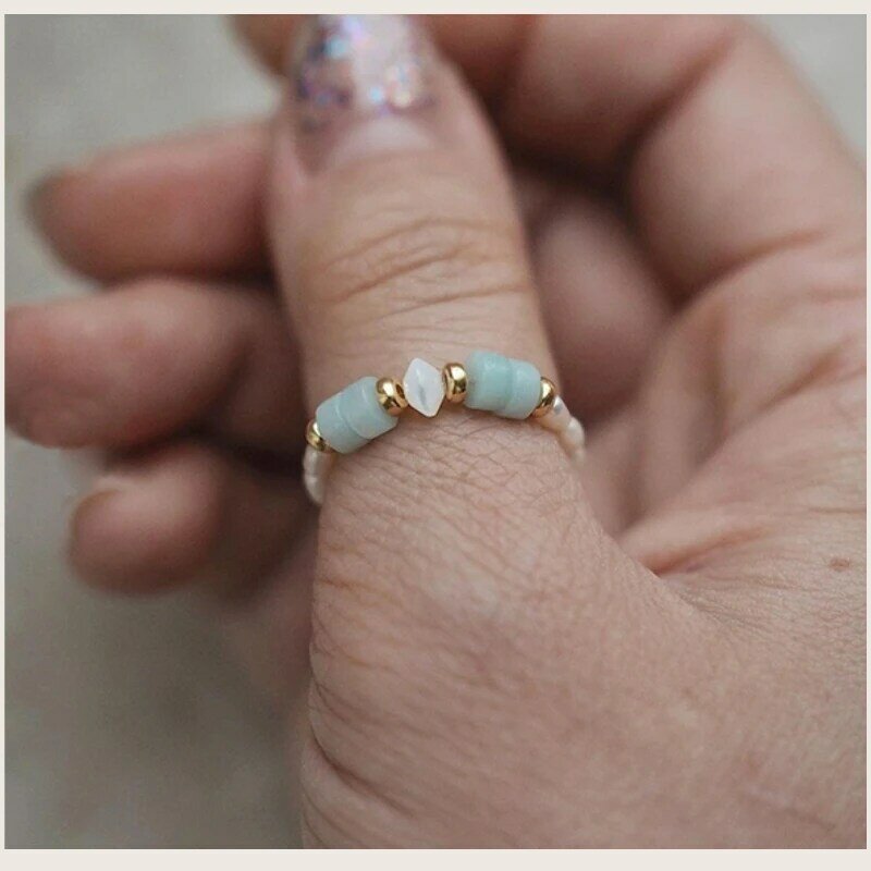 Ins moda de água doce pérola anéis para mulheres imitação pérola grânulo anel de pedra natural jóias natal presente do dia das bruxas