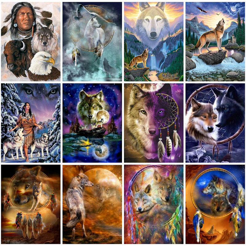 Evershine pintura por números de lobo, pintura a óleo por números de animais, arte em tela, conjunto de parede, decoração para casa