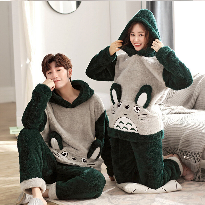 ELAN MILRE Autumn / Winter Long Sleeve Plush Coral Couple Pyjamas Men And Women Thickened Home Suit