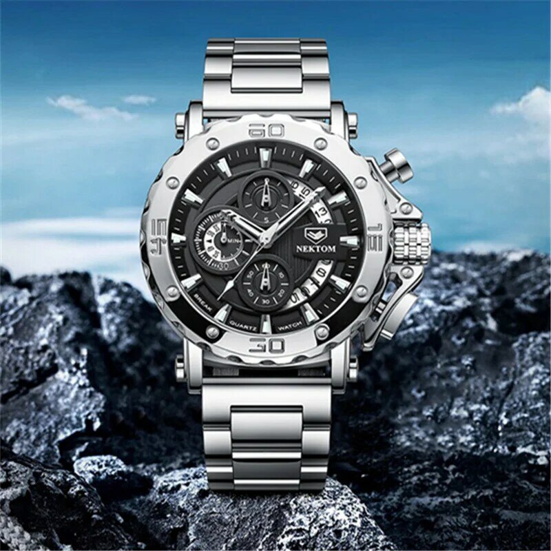 2021 новые модные мужские кварцевые часы из нержавеющей стали с Лидирующий бренд роскошный спортивный хронограф наручные часы Мужские часы ...