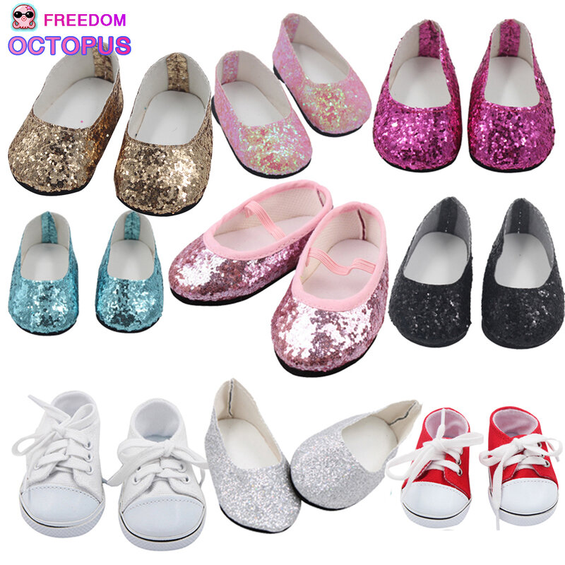 Zapatos de lona para muñeca bebé recién nacido, zapatos de lentejuelas de 7cm a la moda, zapatos manuales para muñecas de 43cm, 2020
