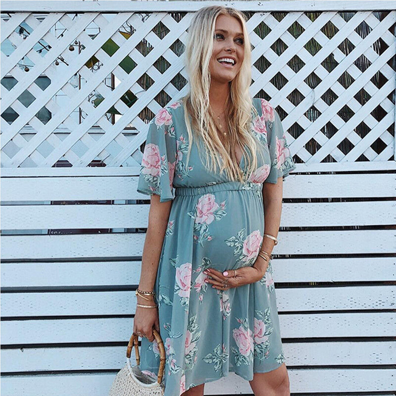Summer Maternity Clothes For Pregnant Women Maternity Pregnant Dress Short Sleeve Maternity Dress Flower Maternity Ropade Muje