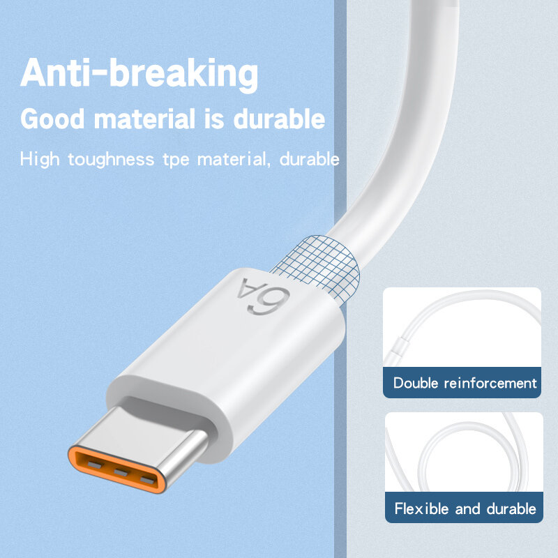 Usb Type C Kabel 6A 66W Scp Voor Huawei Mate 40 Pro 5A Snel Opladen Usb C Lader Kabel data Cord Voor Xiaomi Samsung Oppo 1/2/3M