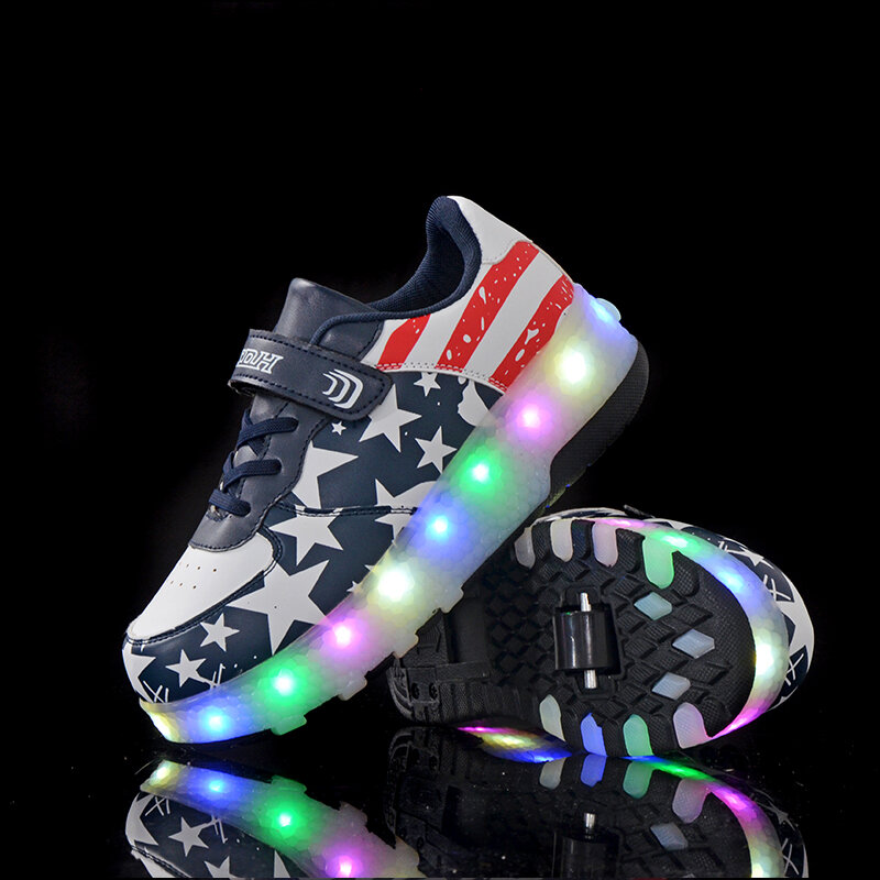 Dzieci świecące tenisówki chłopcy dziewczęta z kółkami 2019 nowe buty z lampkami LED dziecięce trampki na kółkach sportowe buty rolki