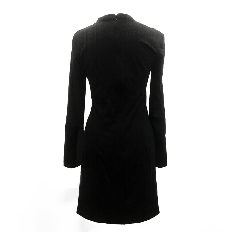 Cody Lundin New Stylish Fashion Little Black Dress Soft Cozy Sexy Breathable Long Sleeve Hollow Out Women Short Skirt
