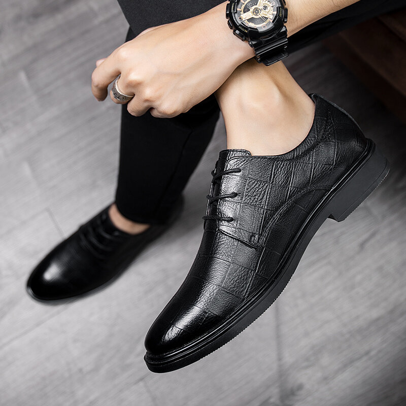 Дизайнерские мужские туфли на шнуровке, свадебные туфли черного цвета, итальянские классические туфли с круглым носком, мужские туфли-оксф...