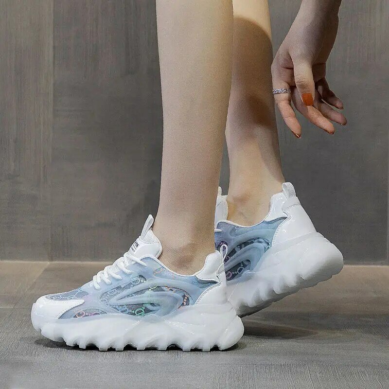 Zapatillas de deporte transpirables para Mujer, zapatos gruesos de marca, suela de gelatina, Zapatillas de plataforma de diseñador, 2021