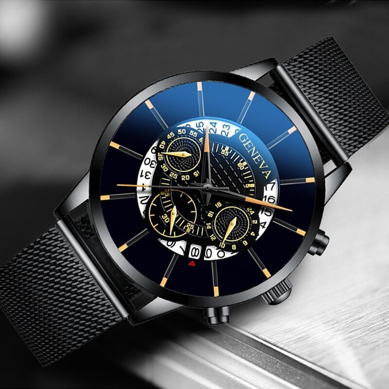 Reloj de pulsera de acero inoxidable para Hombre, cronógrafo deportivo de cuarzo con calendario, Geneva