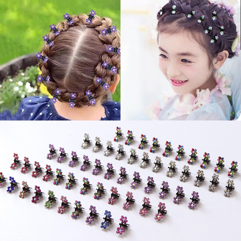 Pinzas para el pelo de Metal para niña, horquillas pequeñas y bonitas con flores de cristal, accesorios para el cabello, 12 unids/lote