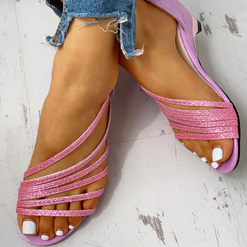 Sandales à talons compensés pour femmes, chaussures de loisir à enfiler, style gladiateur décontracté, nouvelle collection, vente en gros, été, 2020