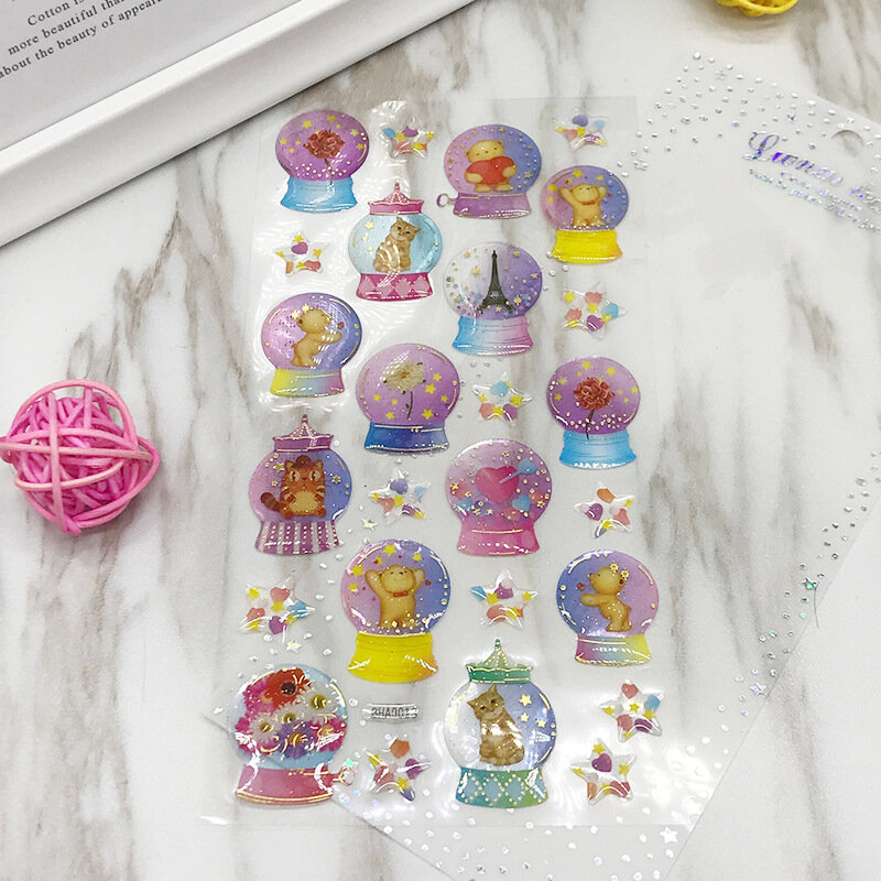 Children paste paper Korean dream girl crystal epoxy hot stamping transparent 3d stereo cartoon cute hand account stickers