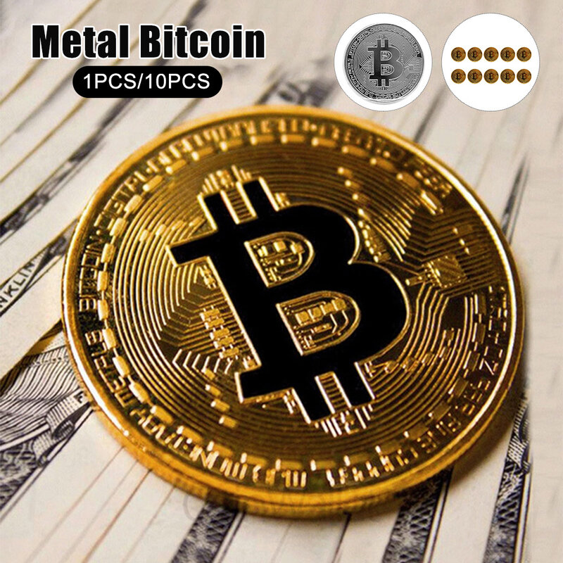 10PCS BITCoin คอลเลกชันเหรียญเงินของที่ระลึกทอง Bitcoin Bit เหรียญของขวัญทางกายภาพโลหะโบราณเลียนแบบเหรี...