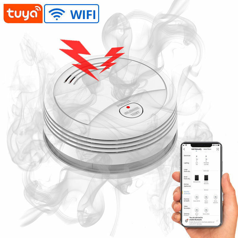 Датчик дыма Tuya с Wi-Fi/433 МГц, пожарная сигнализация
