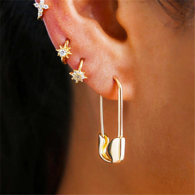 OUREX New Rhinestone Crystal Safe Pin Hoop Huggies Earrings Simple Design Earrings for Women Party Jewelry Accessories Wholesale