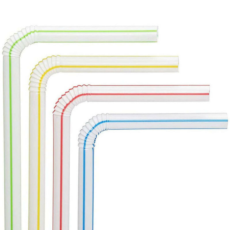 300pcs Plastic Drinking Straws 8 Inches Long Multi-Colored Striped Bedable Disposable Straws Party Multi Colored Rainbow Straw