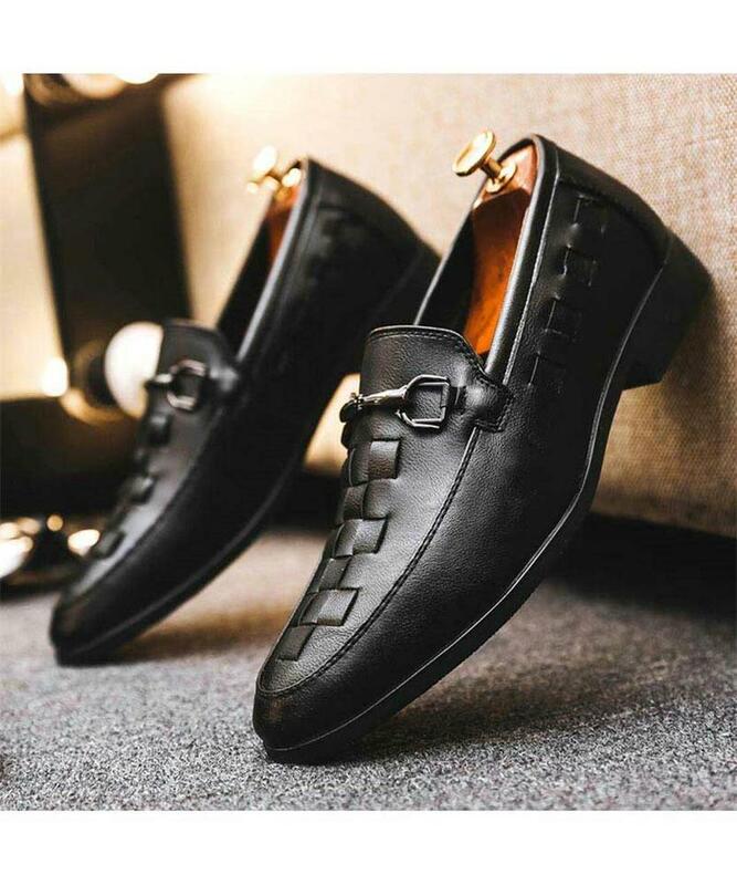 Men's Handmade High-quality PU Black Woven Metal Decoration Classic Fashion Trend All-match Business Casual Loafers ZQ0021