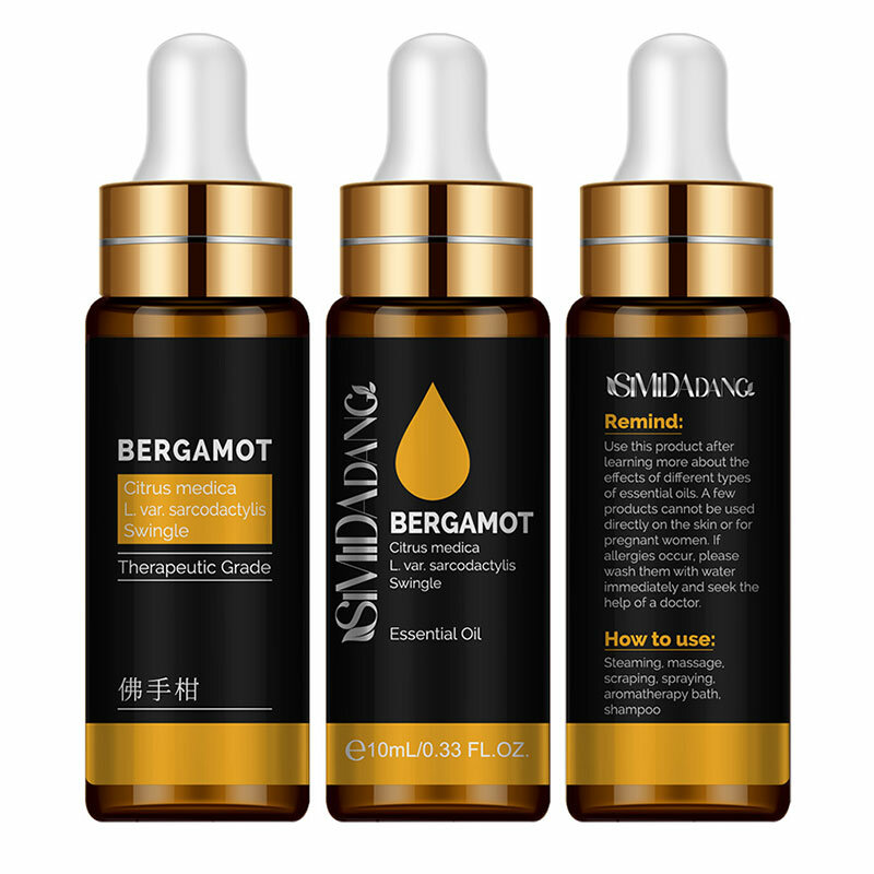 Óleo essencial da bergamota 10ml com o realce do peito da massagem do conta-gotas que hidrata o aroma da melhoria da pele dos óleos da cutícula dos cuidados capilares