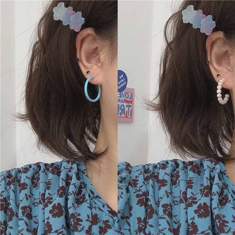 Petit anneau d'oreille bleu miel, boucles d'oreilles asymétriques en perles, doux printemps et été, nouvelle collection 2021