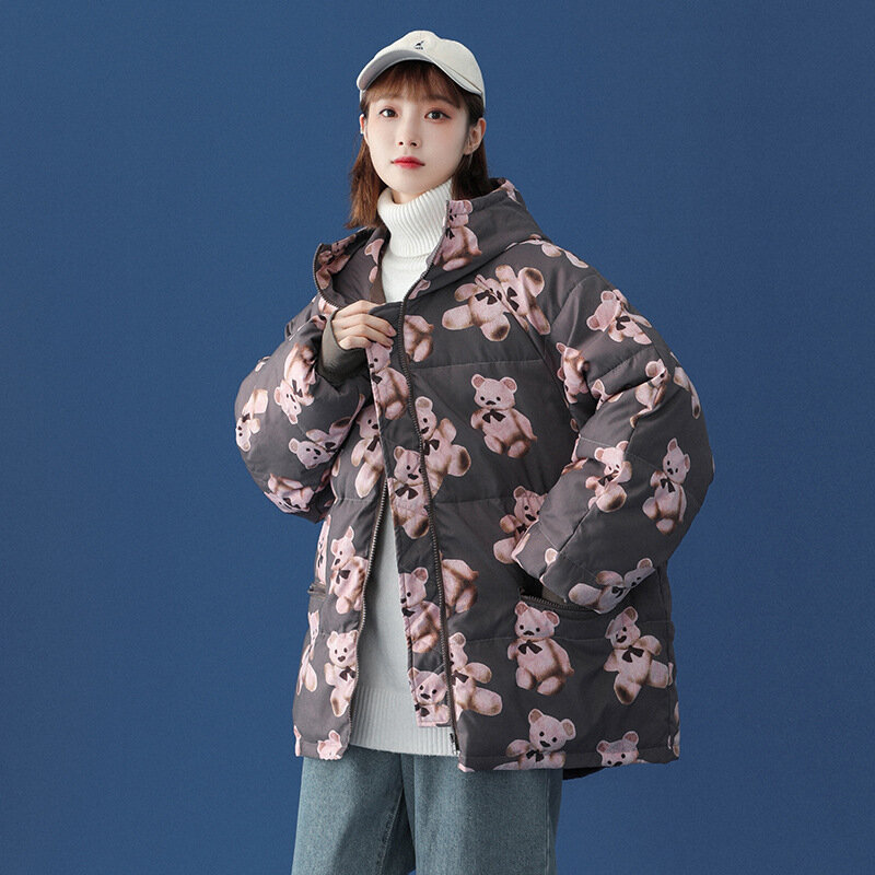 Mantel für Frauen Winter 2021 Neue Mode Little Bear Winter Kleidung Lose Unten Baumwolle Stepp Jacke Baumwolle gefütterte Mantel