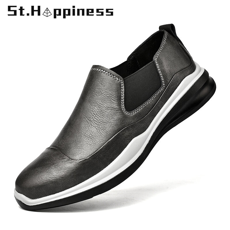 2021 novos homens de couro sapatos casuais marca deslizamento em sapatos de condução ao ar livre macio sapatos de caminhada moda mocassins sapatos masculinos