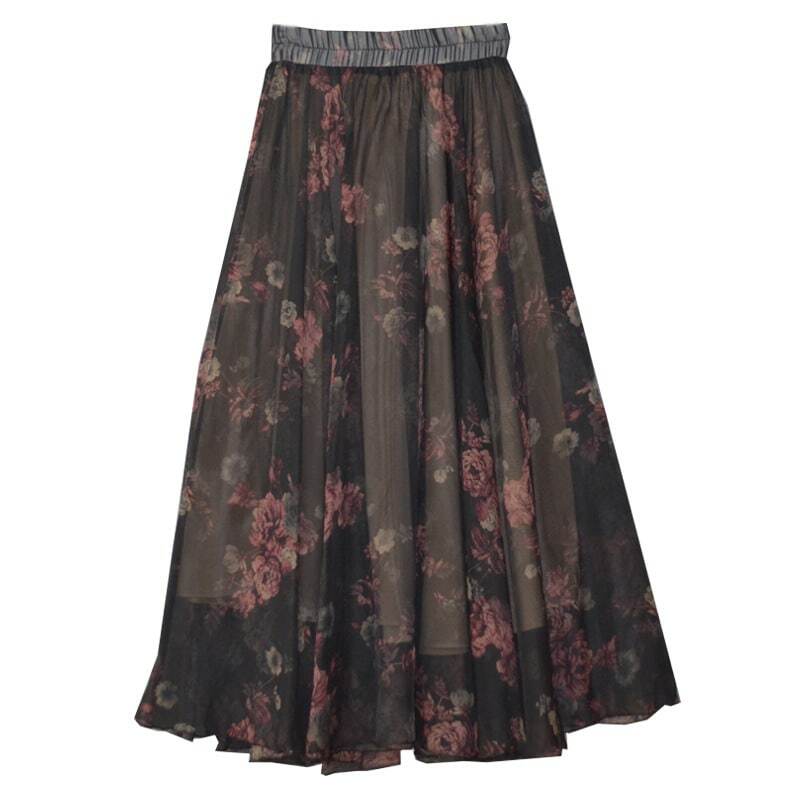 Falda de gasa con estampado Vintage para mujer, falda informal bohemia de cintura alta, acampanada, a la moda, 2021