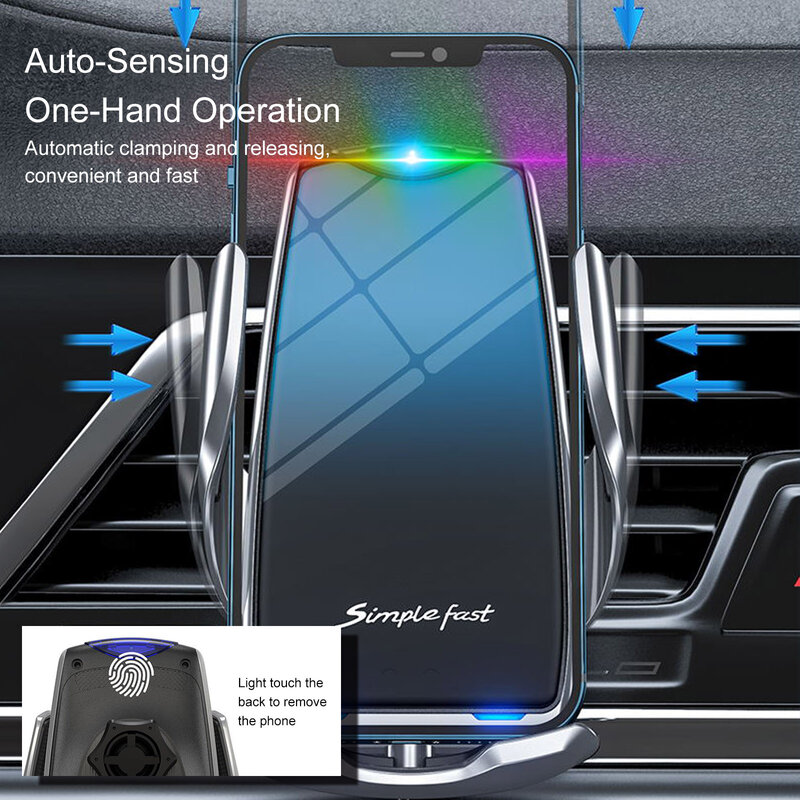 10W Fast Charging ไร้สาย LED ตัวบ่งชี้ Car Charger Auto Clamping Stable Air Vent ผู้ถือโทรศัพท์