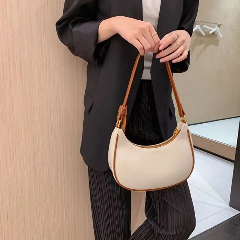 Französisch Pu Leder Baguette Tasche Für Frauen 2021 Trend Halben Mond Kleine Handtaschen Luxus Designer Weibliche Off Weiß Schwarz Schulter tasche
