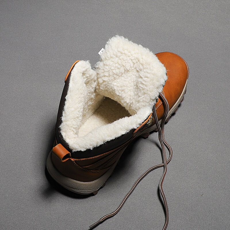 Brand Winter Men's Boots Snow Plush Warm Men's Snow Boots Leather Waterproof Men's Ankle Boots Handmade Mens Shoes Hot Sale