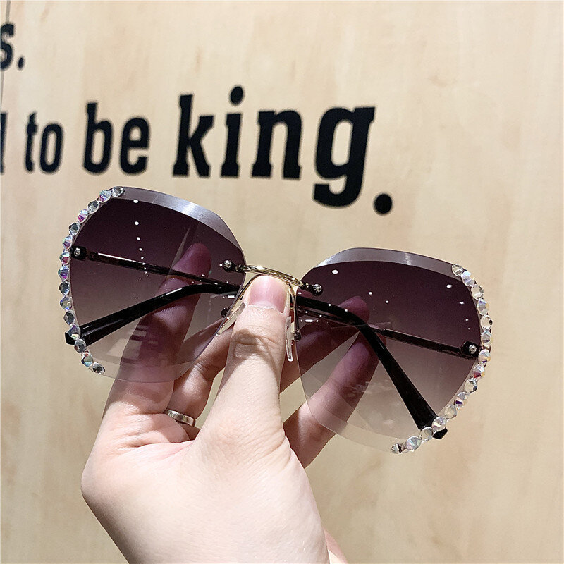 2021 موضة العلامة التجارية مصمم خمر حجر الراين النظارات الشمسية النساء الرجال الرجعية قطع عدسة التدرج نظارات شمسية الإناث UV400