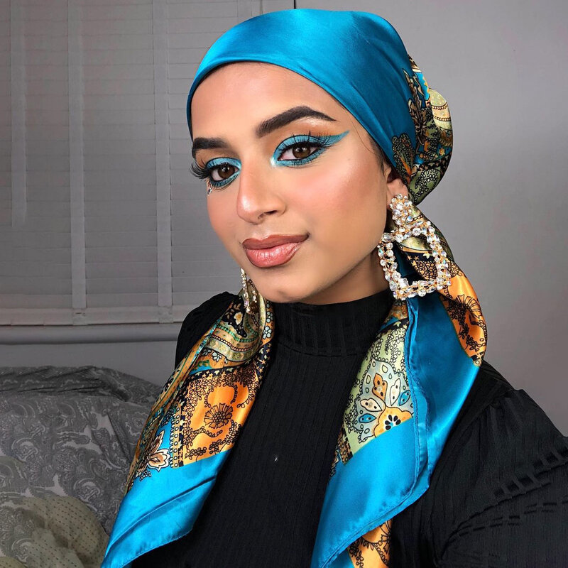 Шелковый шарф головные повязки для женщин Винтажный всесезонный шарф для волос 90*90 см хиджаб фуляр Iuxe бандана женский головной платок