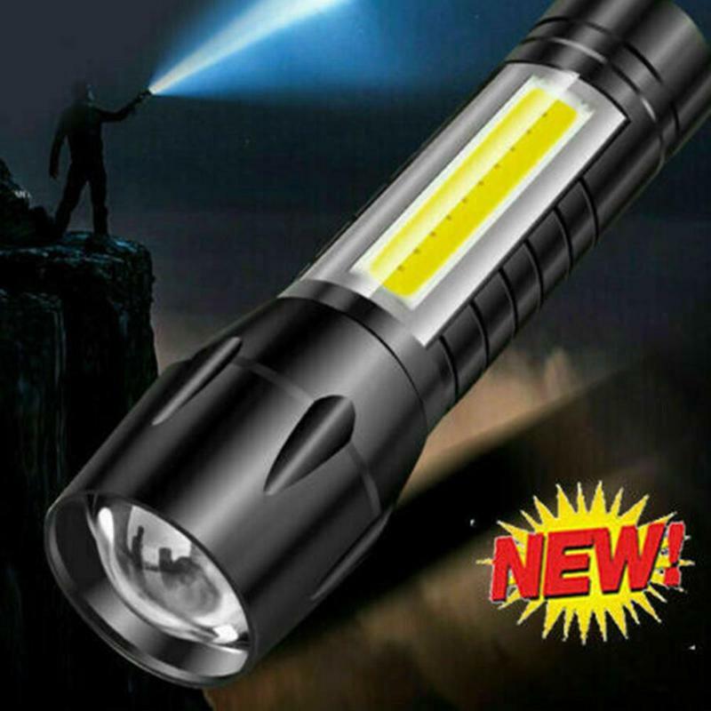 Portable LED Flashlight T6 COB Light Rechargeable Flashlight Built-in Battery Zoom Flashlight 4 Mode Waterproof Emergency Torch