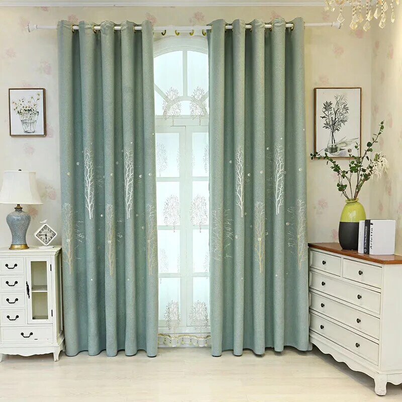Cortinas de lino y algodón para el hogar, visillo moderno de Jacquard con diseño de árbol para dormitorio, sala de estar, cortinas opacas