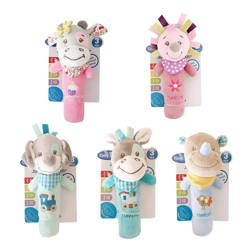 Cute Baby Rattles Mobiles Bell Toy Cartoon Animal Baby Hand Bell Plush Rattle Infant Toddler Early Educational Toys 0-12 Months